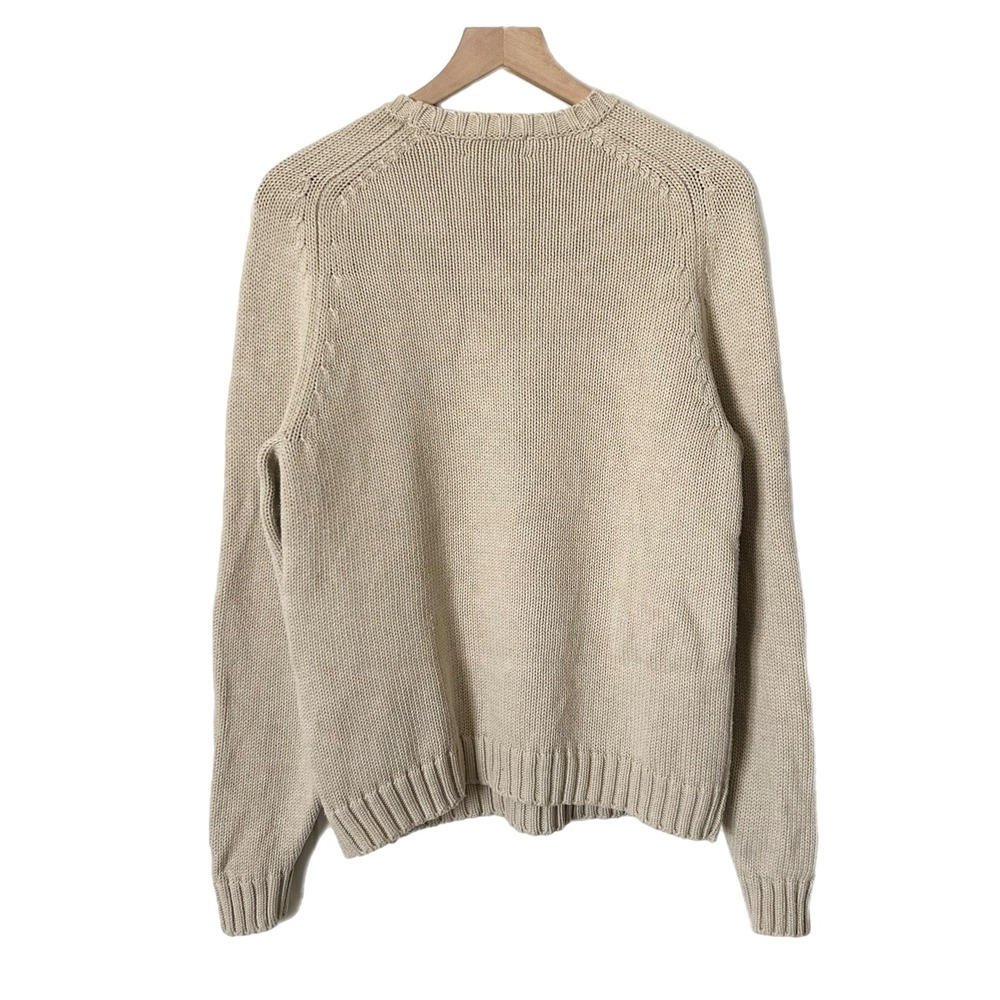 Lands End Sweater 100% Cotton Beige American Flag Intarsia Knit Size Medium - Picture 2 of 6